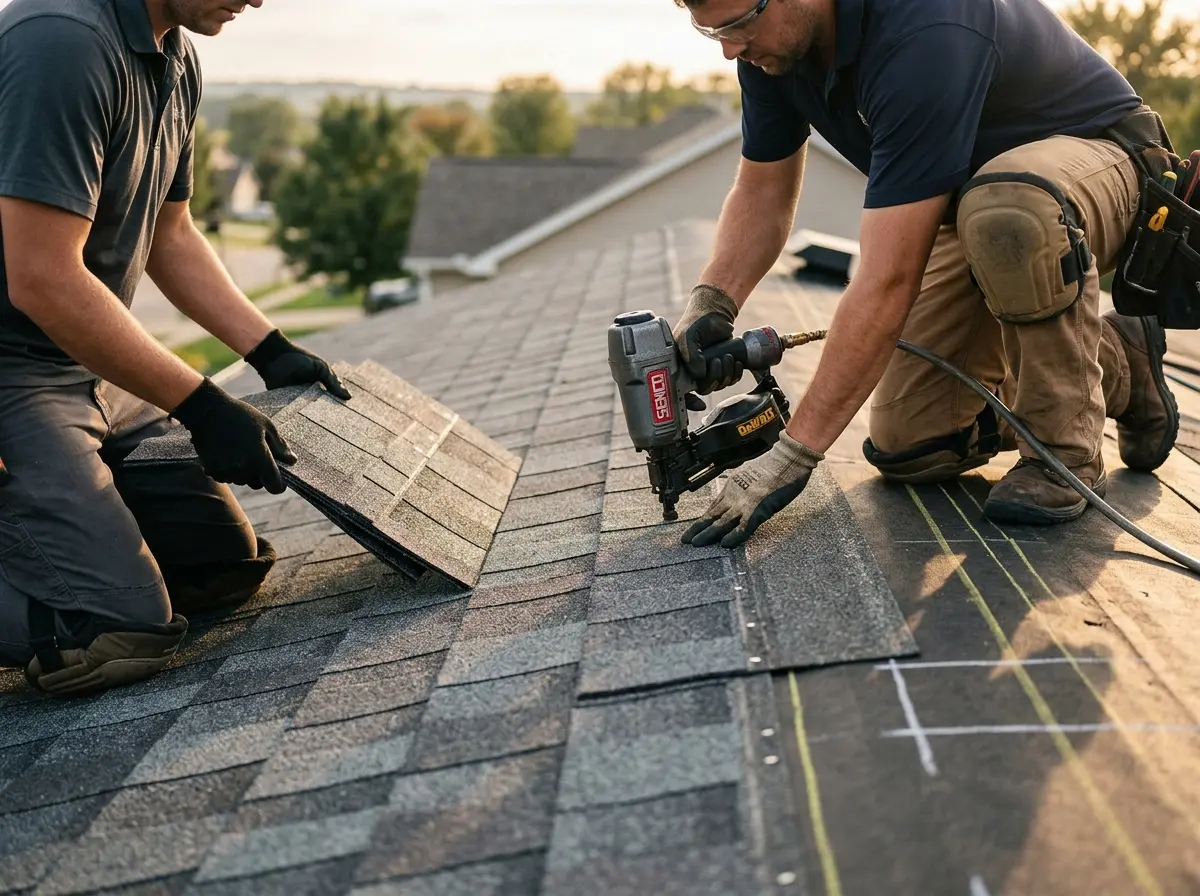 Professional roofer working on a residential roof in Tamiami